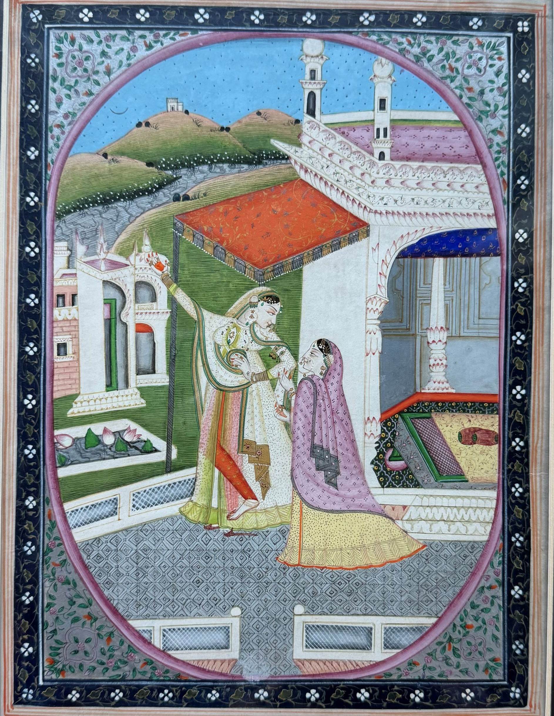 A Virahini Nayika Shows the Dūj Moon to Her Sakhi 